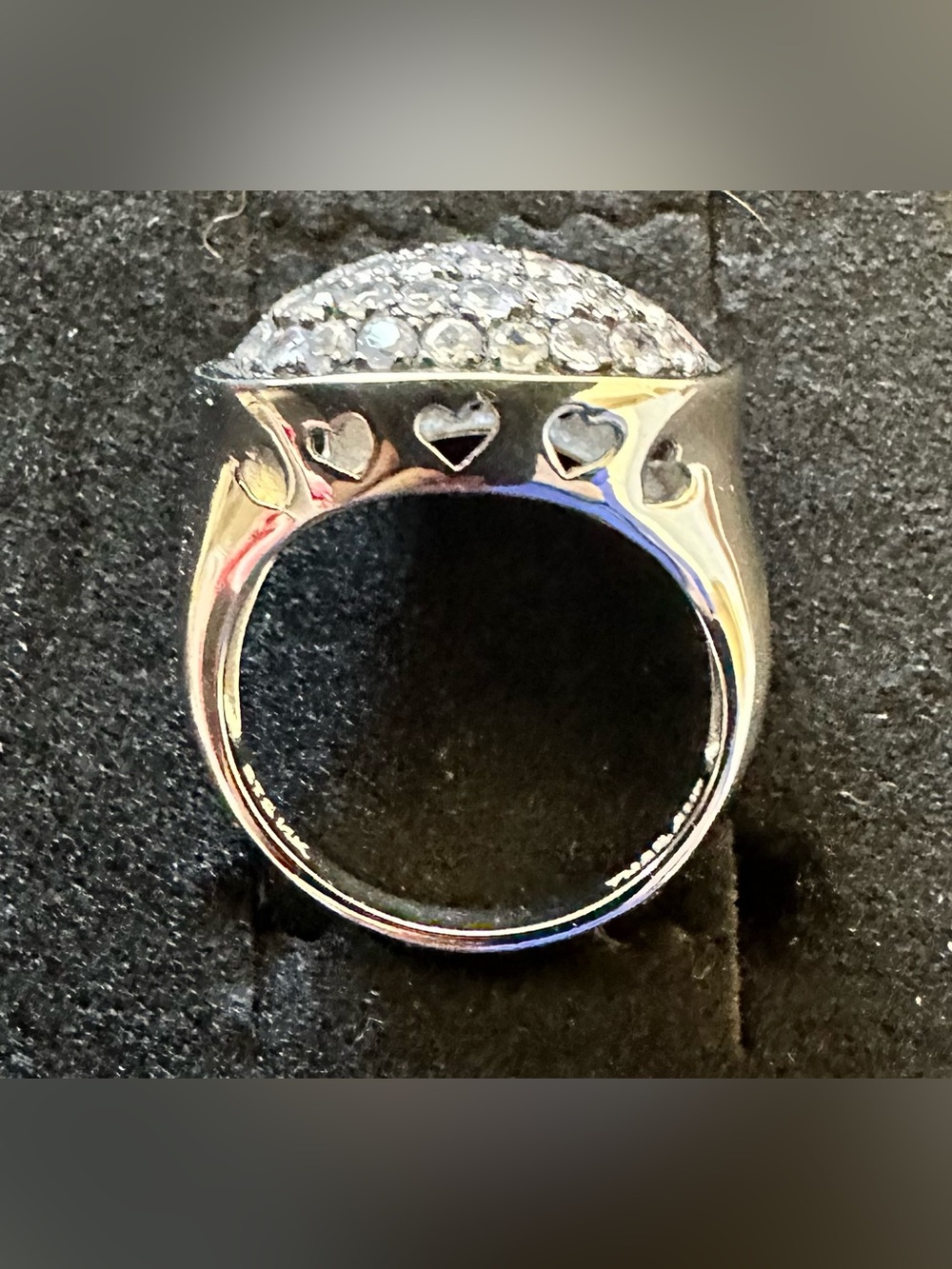 STS 14K White Gold Pavé Dome Cocktail Ring Heart Gallery Size 7 (5.0g)